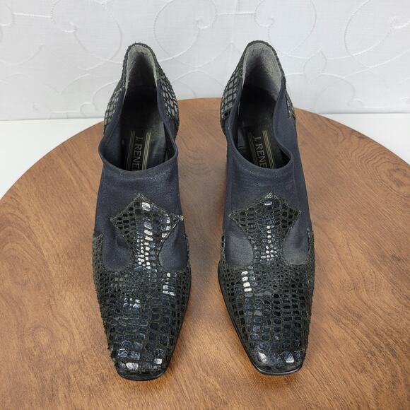 J Renee Women's Shoes 7 Black Leather Reptile Embossed Slip On Block Heel Bootie - Picture 13 of 16